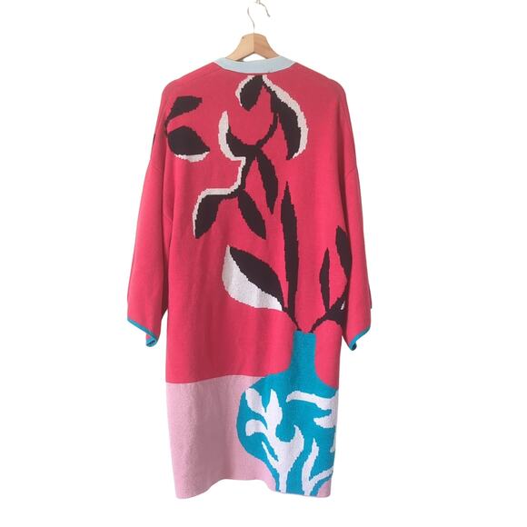 Anthropologie Sweater OS Red Floral Laetitia Rouget Botanical Kimono Cardigan - Picture 5 of 10